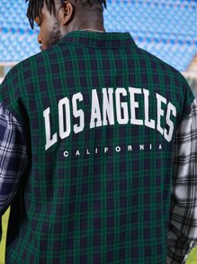 Manfinity Men Plus Letter & Plaid Print Drop Shoulder Shirt - Multicolor - View 5