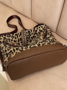 Leopard Pattern Studded Decor Hobo Bag for Women, Rookies & White-collar Workers - Multicolor - View 8