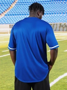 Manfinity Men Plus Letter Graphic Contrast Trim Shirt - Blue - View 2