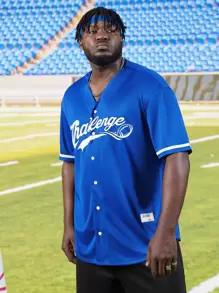 Manfinity Men Plus Letter Graphic Contrast Trim Shirt - Blue - View 5