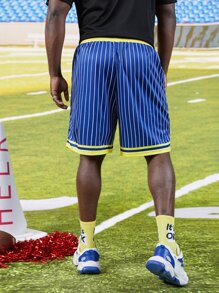 Manfinity Men Plus Letter Graphic Striped Shorts - Blue - View 2