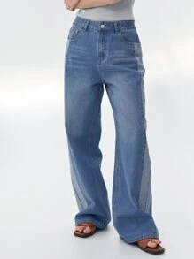 DAZY Two Tone Slant Pocket Jeans - Medium Wash - View 5