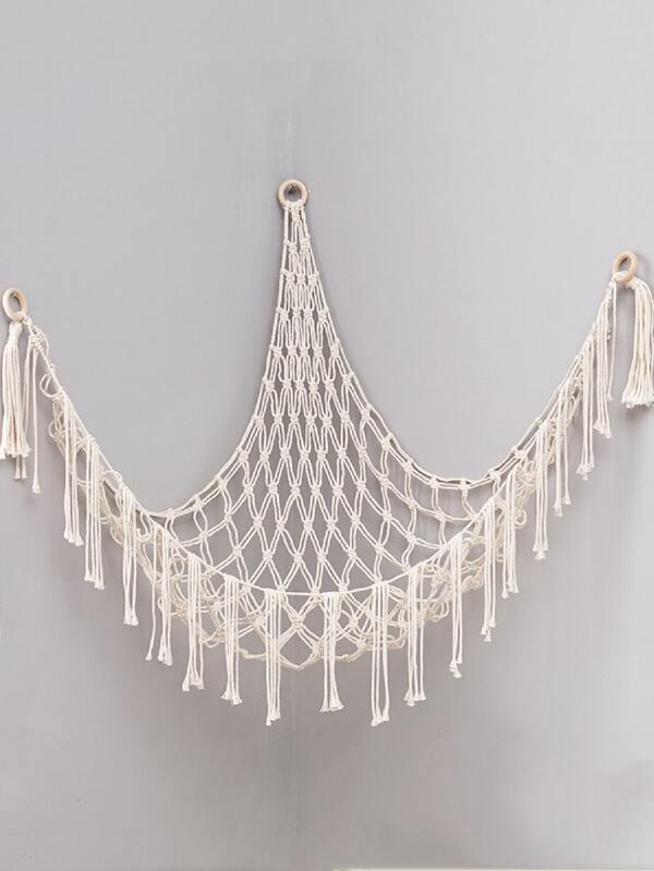1pc White Wall Hanging, Minimalist Tassel Decor Hanging Decoration For
