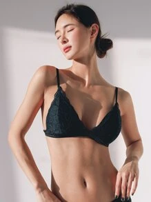 DAZY Solid Lace Triangle Bralet - Black - View 1