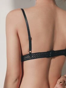 DAZY Solid Lace Triangle Bralet - Black - View 7