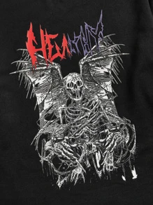 ROMWE MEN Goth Hombres Camiseta con estampado de cráneo - Negro - Ver 3