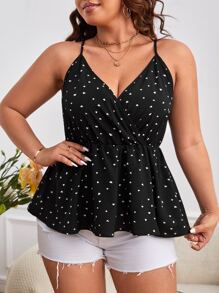 SHEIN Frenchy Plus Size Boho Heart Print Cami Top, For Summer/Valentine's Day - Black - View 1