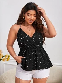SHEIN Frenchy Plus Size Boho Heart Print Cami Top, For Summer/Valentine's Day - Black - View 4