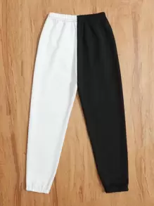 女孩印花雙色衛褲 - 黑與白 - 查看 2