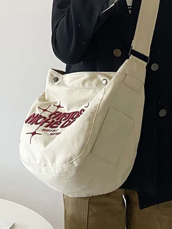 Fashionable Multi-Purpose Canvas Embroidered Letter Design Large Capacity Shoulder Crossbody Bag