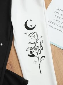 女孩印花雙色衛褲 - 黑與白 - 查看 4