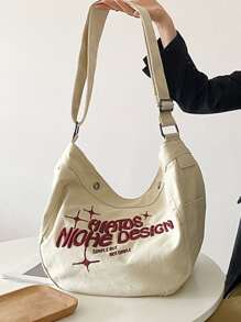 时尚潮流多用途帆布刺绣字母设计大容量单肩斜挎包
