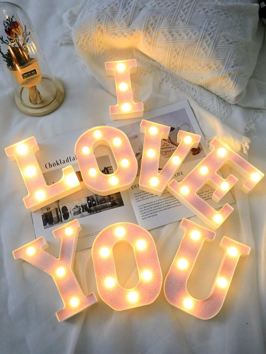 1pc Pink 16cm Number 7 Alphabet LED Battery Operated Home Decor Light, Decorative Pink Number & Letter Light For Party, Living Room, Bedroom, Holiday, Wedding, Housewarming - Yellow - View 1