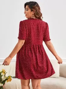 SHEIN Frenchy 大碼波點圖案褶邊娃娃裙 - 紅白色 - 查看 2