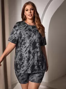 SHEIN Essnce Bộ thời trang Plus Size Cà vạt nhuộm Giải trí - Nhiều màu - Xem 3