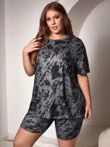 SHEIN Essnce Bộ thời trang Plus Size Cà vạt nhuộm Giải trí - Nhiều màu - Xem 4