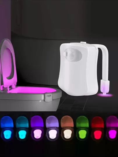 1 pieza Luz de noche cuadrada para el inodoro que cambia de color, iluminación de baño con sensor de movimiento, iluminación portátil