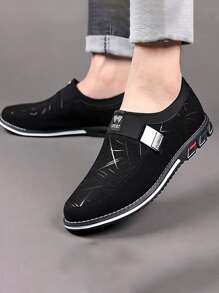 Men Letter Patch Decor Slip-On Casual Loafers - Black and White - View 2