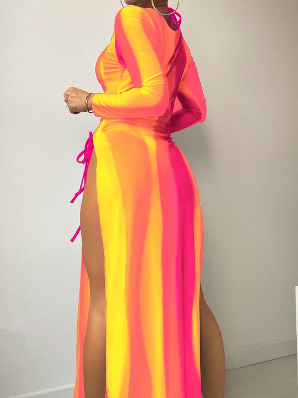 SHEIN Swim Vcay Colorblock Drawstring Halter Triangle Bikini Swimsuit With Cover Up SHEIN USA