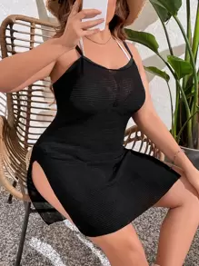 Plus Split Thigh Cover Up - Black - View 1