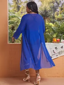 SHEIN Slayr Plus Plain One Piece Swimsuit With Kimono - Royal Blue - View 2