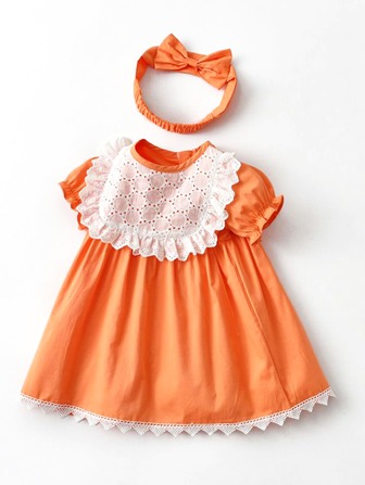 夏天女嬰蕾絲洋裝短袖公主裙適用於兒童和嬰兒