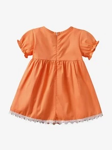 夏天女嬰蕾絲洋裝短袖公主裙適用於兒童和嬰兒 - 橘色 - 查看 2