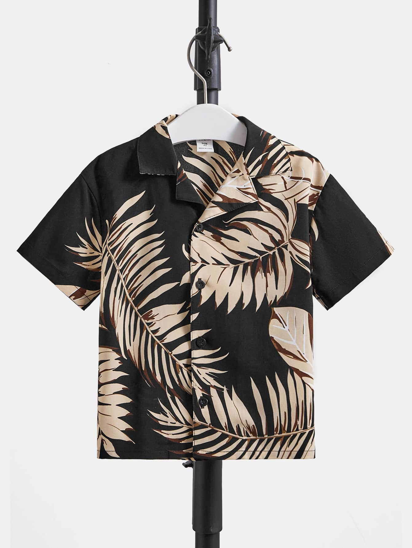 SHEIN Áo sơ mi bé trai Nút phía trước Nhiệt đới Boho - màu đen - Xem 1