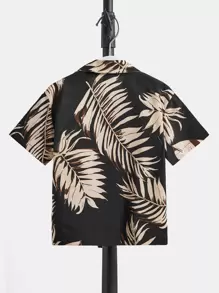 SHEIN Áo sơ mi bé trai Nút phía trước Nhiệt đới Boho - màu đen - Xem 2