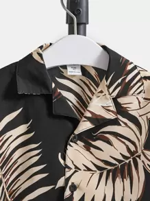 SHEIN Áo sơ mi bé trai Nút phía trước Nhiệt đới Boho - màu đen - Xem 3