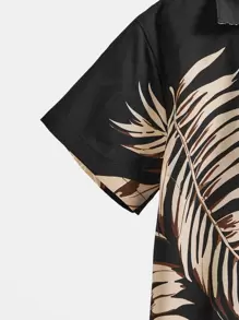 SHEIN Áo sơ mi bé trai Nút phía trước Nhiệt đới Boho - màu đen - Xem 4