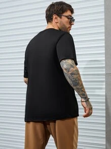 Manfinity Homme Men Plus Mountain & Letter Graphic Tee - Black - View 2