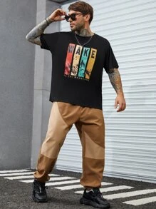 Manfinity Homme Men Plus Mountain & Letter Graphic Tee - Black - View 6