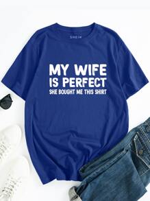 Men Slogan Graphic Tee - Navy Blue - View 1