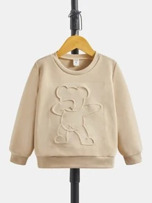 SHEIN Áo nỉ cổ tròn dáng rộng thoải mái cho bé trai trẻ, đa năng - Màu Khaki - Xem 2