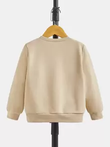 SHEIN Áo nỉ cổ tròn dáng rộng thoải mái cho bé trai trẻ, đa năng - Màu Khaki - Xem 3