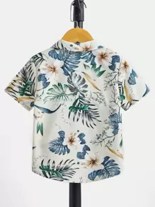 SHEIN 男童休闲宽松舒适百搭花卉印花短袖衬衫
