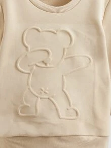 SHEIN Áo nỉ cổ tròn dáng rộng thoải mái cho bé trai trẻ, đa năng - Màu Khaki - Xem 5