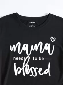 SHEIN LUNE Camiseta con estampado de slogan - Negro - Ver 3