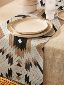 1pc Geometric Pattern Table Runner, Boho Polyester Geometric Design Kitchen Table Runner For Dinner Table - Multicolor - View 2