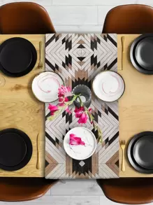 1pc Geometric Pattern Table Runner, Boho Polyester Geometric Design Kitchen Table Runner For Dinner Table - Multicolor - View 3