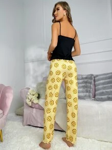 Cartoon Graphic Lettuce Trim PJ Set - Multicolor - View 2