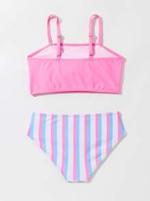 Young Girl Striped Bow Front Bikini Set Summer Beach - Multicolor - View 2