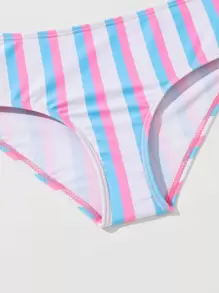 Young Girl Striped Bow Front Bikini Set Summer Beach - Multicolor - View 5