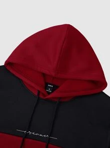 Manfinity Homme Men Two Tone Letter Graphic Kangaroo Pocket Drawstring Thermal Lined Hoodie - Burgundy - View 3