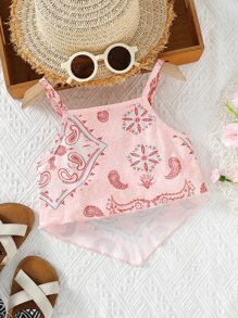 小女童佩斯利印花頭巾下擺吊帶上衣