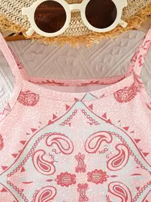 小女童佩斯利印花頭巾下擺吊帶上衣