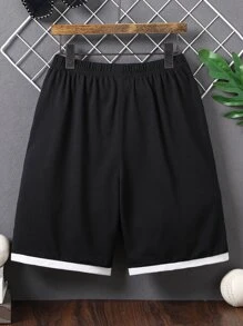 Boys Letter Graphic Contrast Trim Shorts - Black - View 2