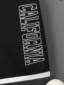 Boys Letter Graphic Contrast Trim Shorts - Black - View 3