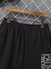 Boys Letter Graphic Contrast Trim Shorts - Black - View 4